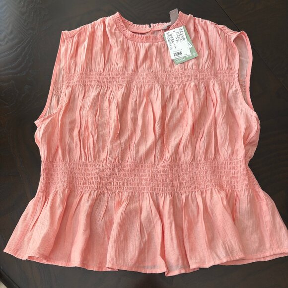 H&M Tops - H&M Smocked Peplum Sleeveless Peach Color Top Blouse - SZ L New w Tag